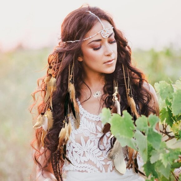 Feather Hair Clips 12 pcs Boho Beaded Hair Extensions for Women Stylish